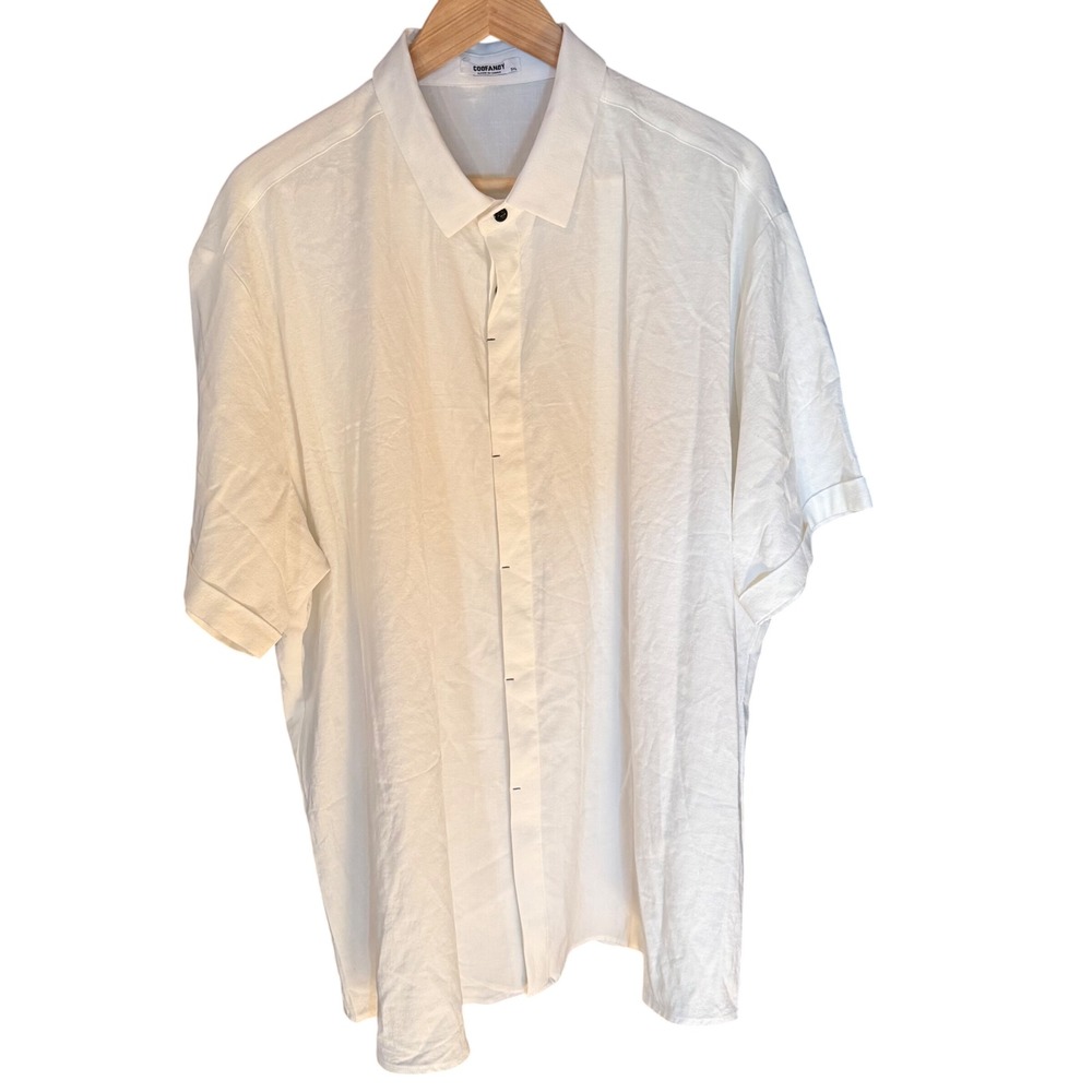 COOFANDY‎ Mens 3XL White Short Sleeve Button Up Shirt Linen Blend Casual